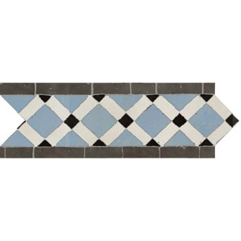 Mosaic House Moroccan tile Fes B 20-27-1-6 Sea Blue Dark Gray White Black  zellige, mosaic, zellij, border, glaze, traditonal, classic 